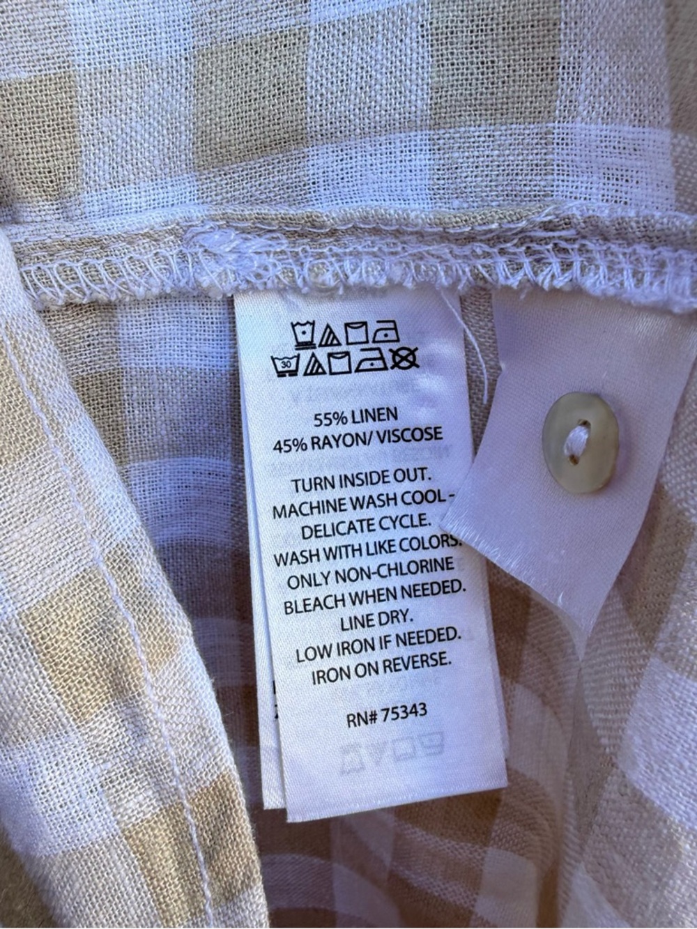 Laura Ashley Beige & White Gingham Linen Blend Oversized Tunic Top Size 3X - Picture 3 of 7
